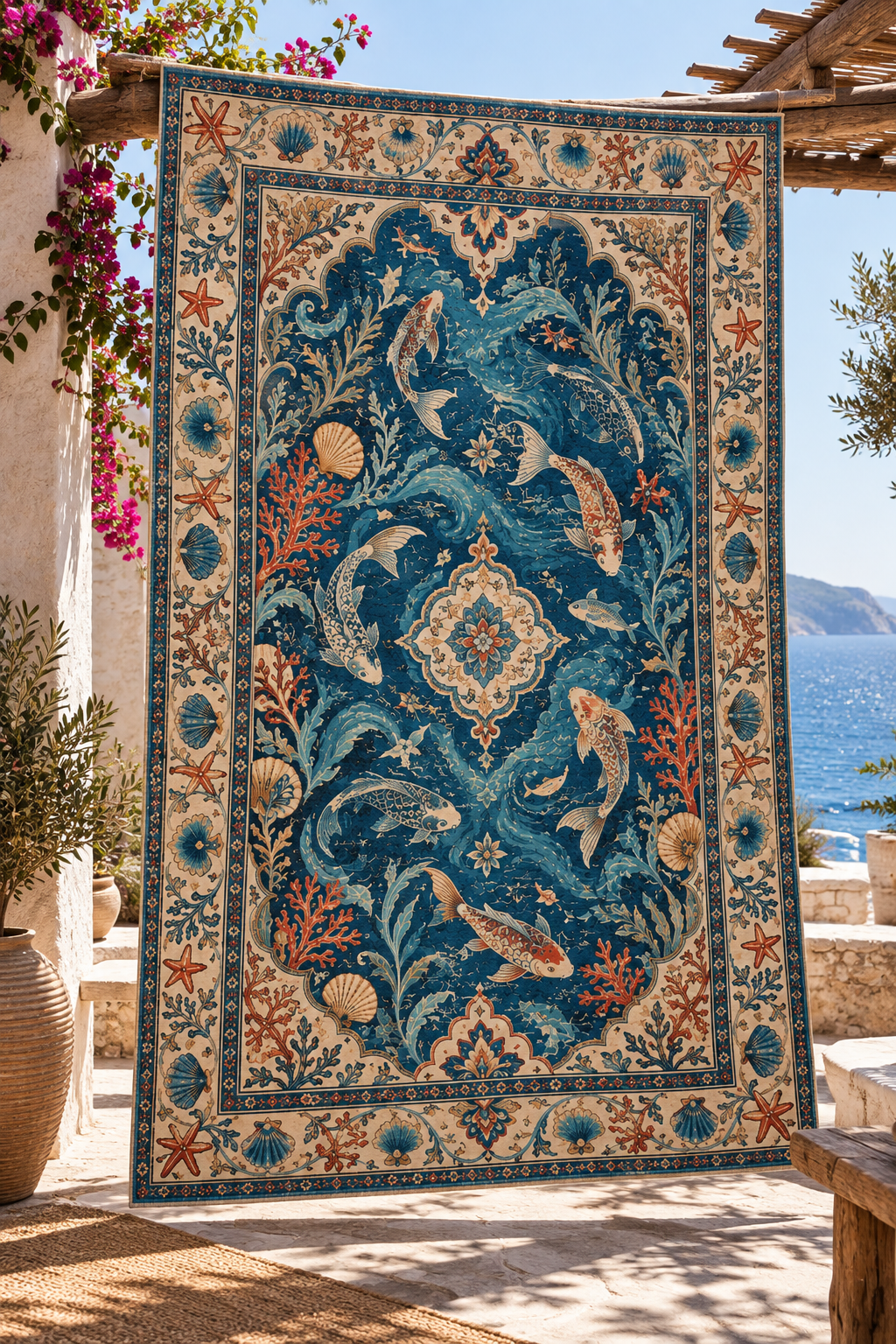 Balık Desenli Vintage Baskı Halı