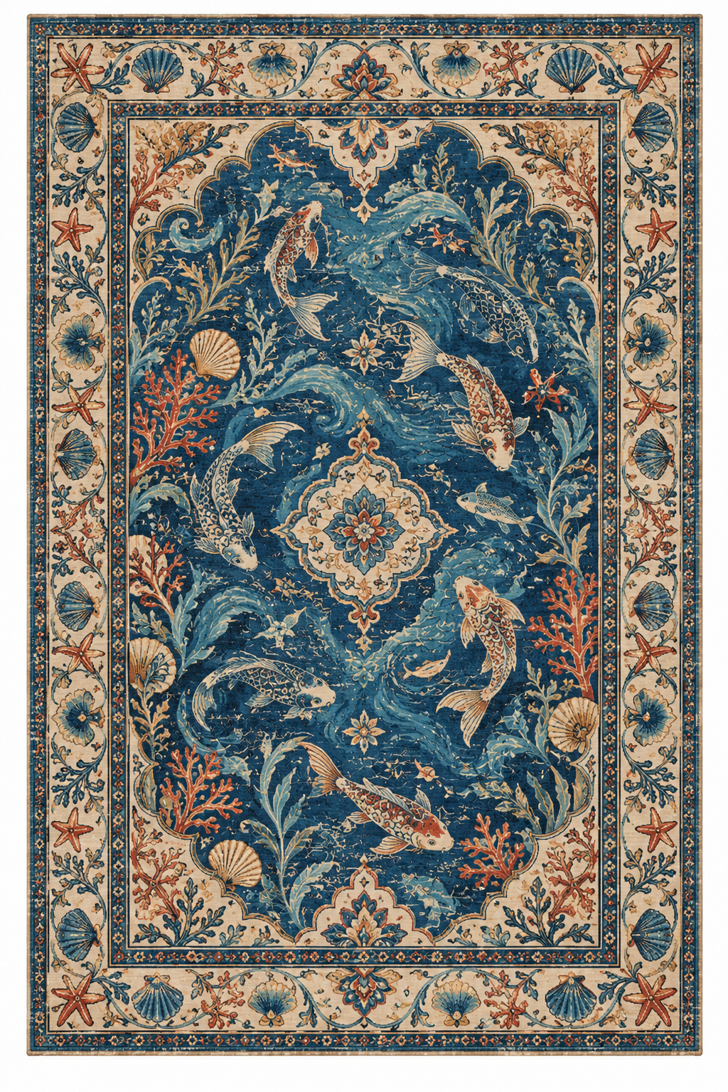 Balık Desenli Vintage Baskı Halı
