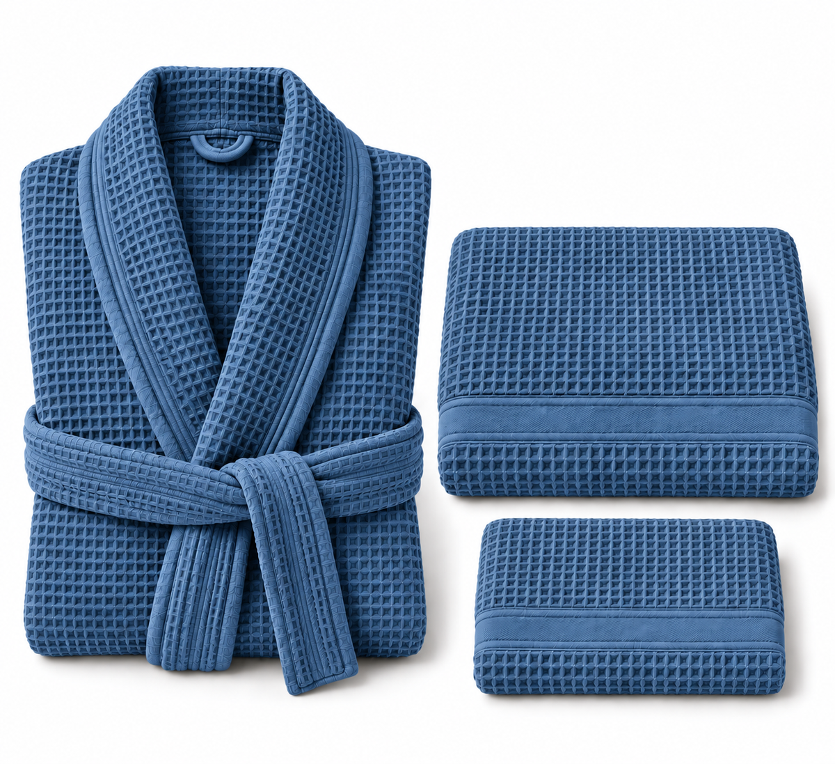 Waffle bornoz ve uyumlu banyo havlularından oluşan set